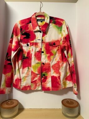 Vibrant Red & Green Tie-Dye Denim Jacket